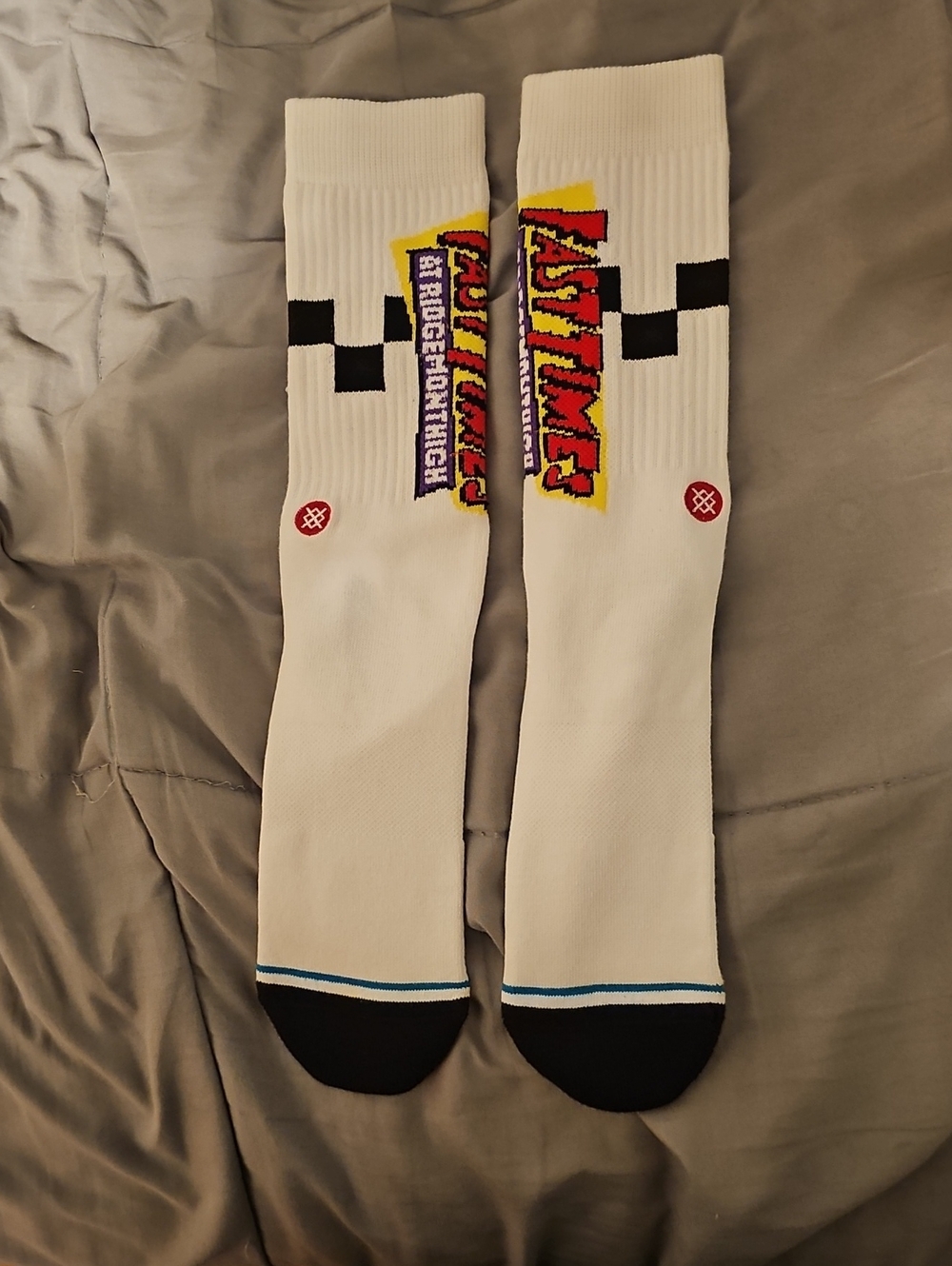 Stance White Fast Times Graphic Crew Socks with Black Toe & Yellow-Red Logo